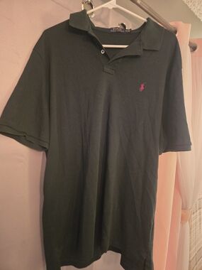 Ralph Lauren Dark Green Polo Shirt with Pink Pony Embroidery